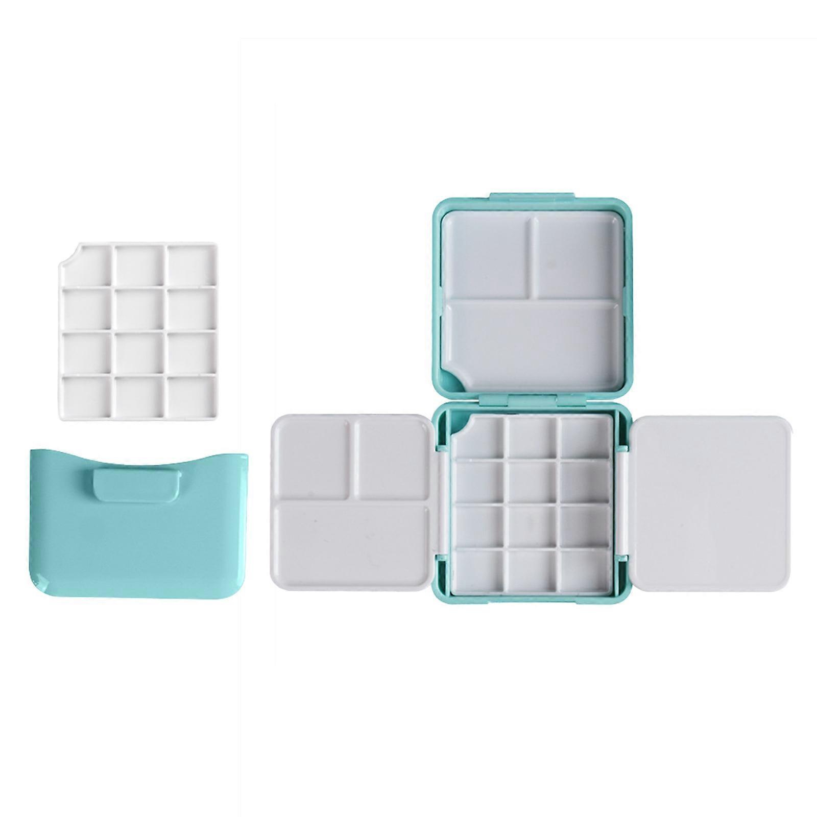 Pocket Travel Watercolor Palette Box with Lid Paint Palette Paint Storage Box with Cleaning Bucket Watercolor Tin Box  ice blue
