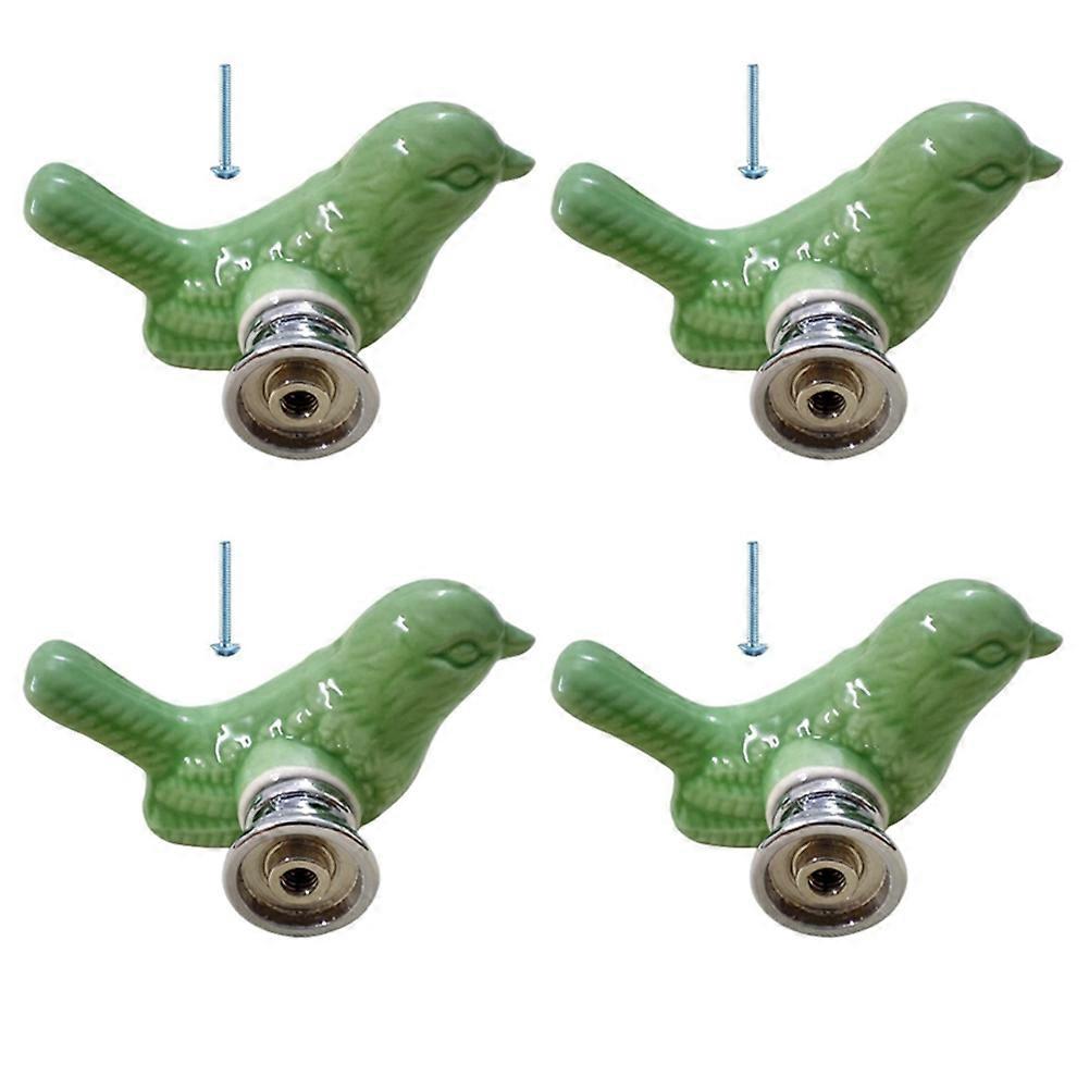 4Pack Green Cute Bird Design Cabinet Door Knobs, Ceramic Drawer Knobs , Vintage Cupboard Pull Handle (Green)