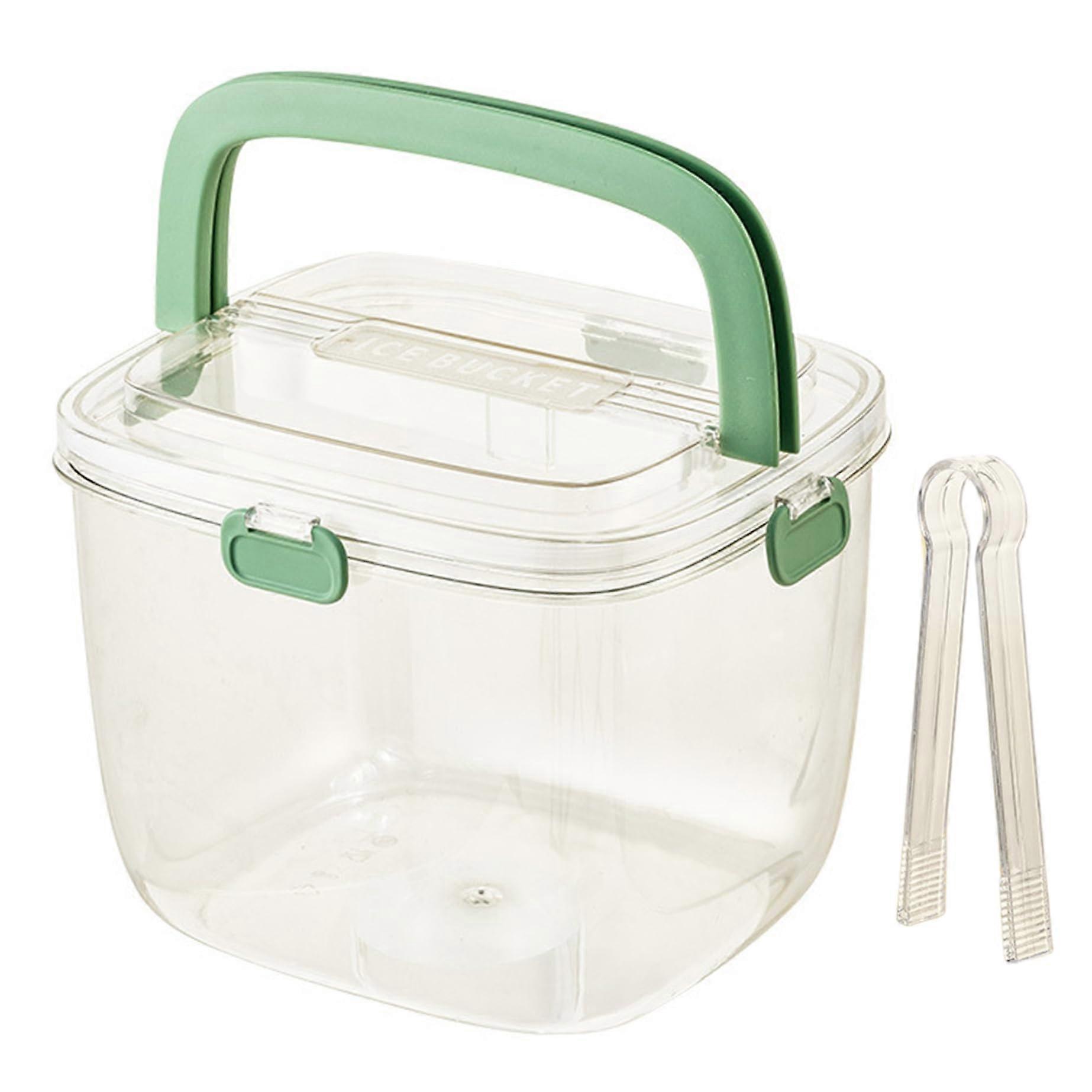Ice Bucket with Lid and Tongs, Portable Hinged Handle, Silicone Seal for Parties, Camping, Cocktails