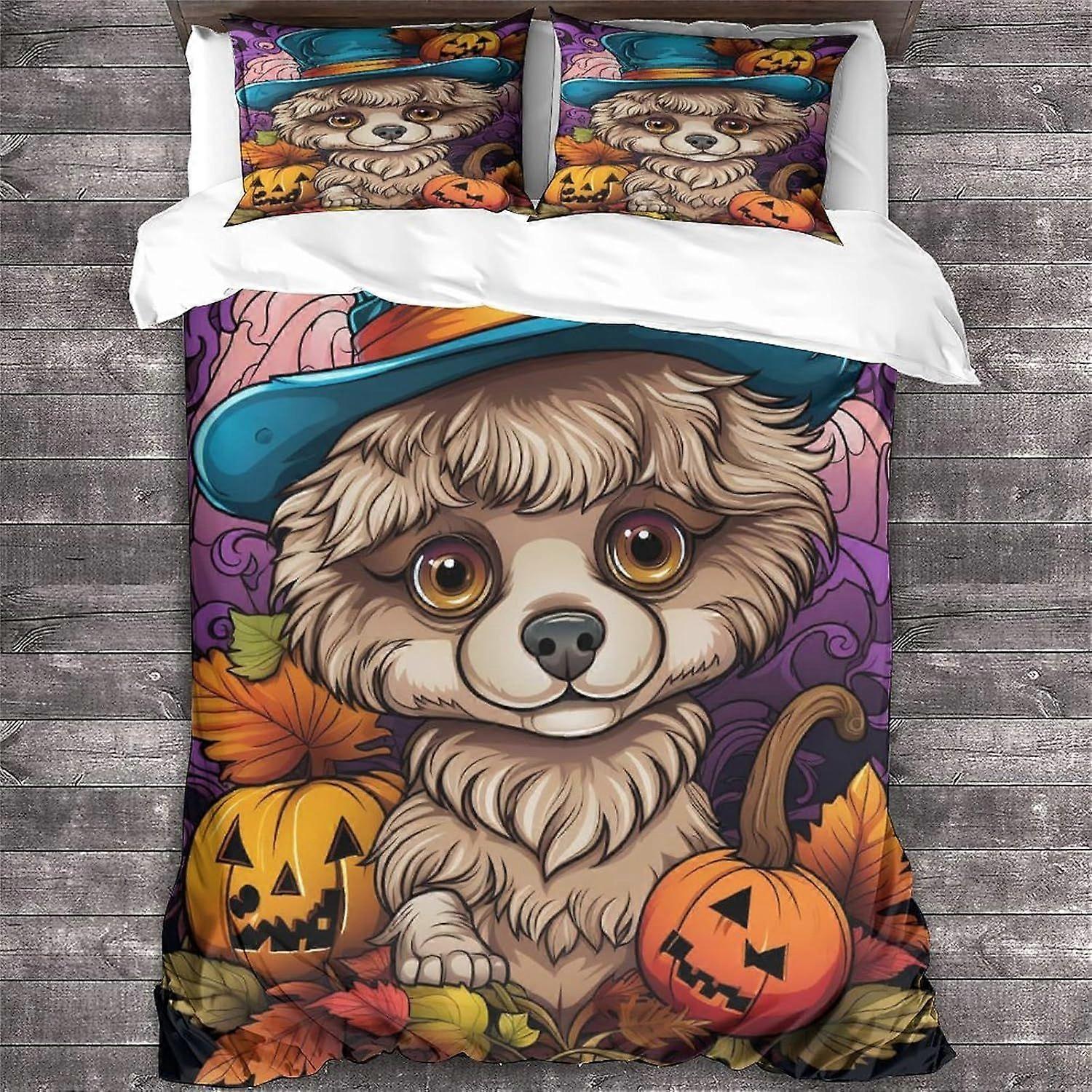 LikeEj غطاء لحاف مجموعة الفراش المطبوعة للحيوانات غطاء لحاف ناعم ستوكات هالوين مع إغلاق سحاب مزدوج