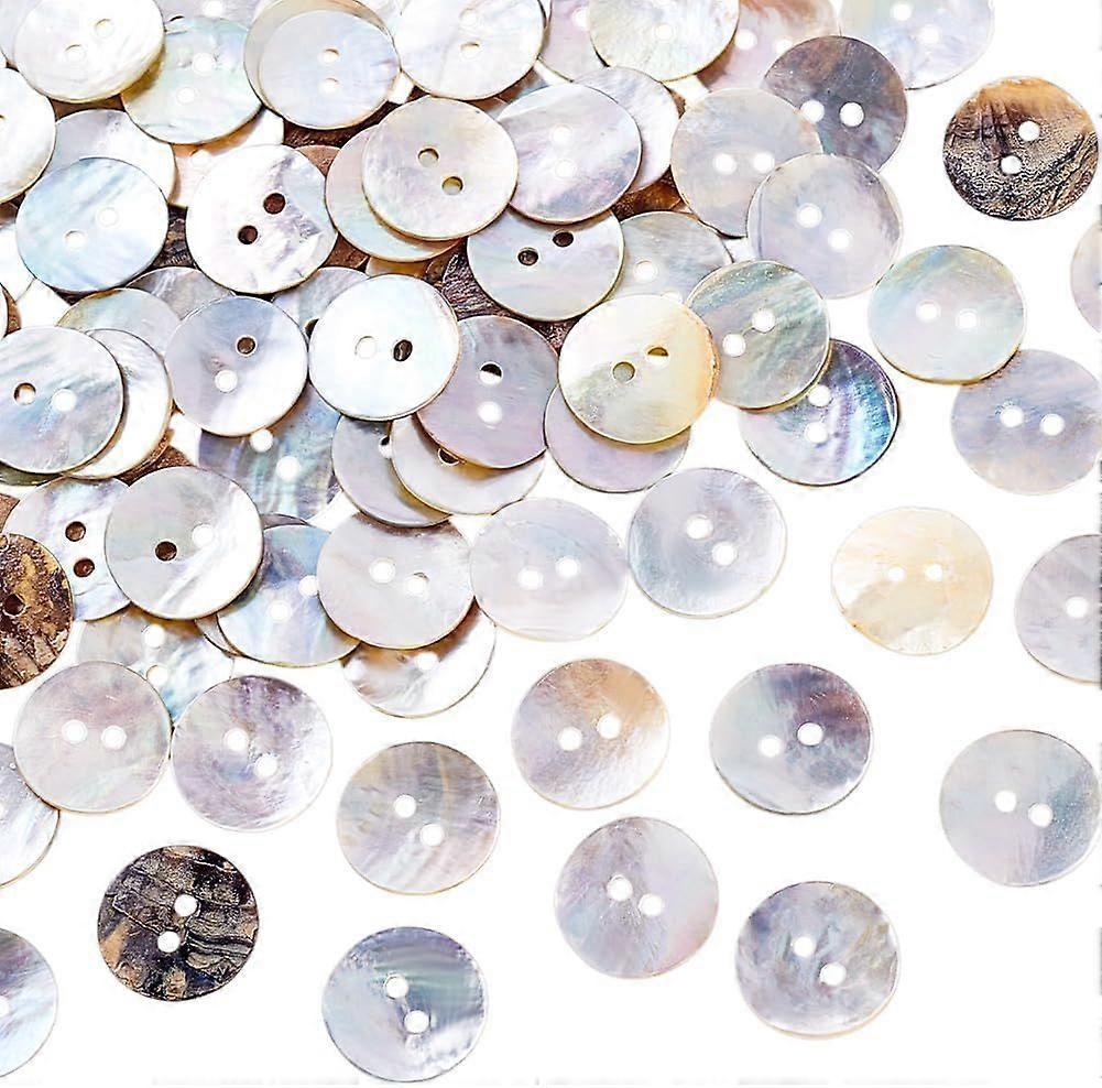 100pcs Natural Shell Buttons 2 Holes Sewing Buttons Craft Seashell Buttons Round Shape Retro Buttons for Sewing Knitting Scrapbooking Crochet DIY Craf