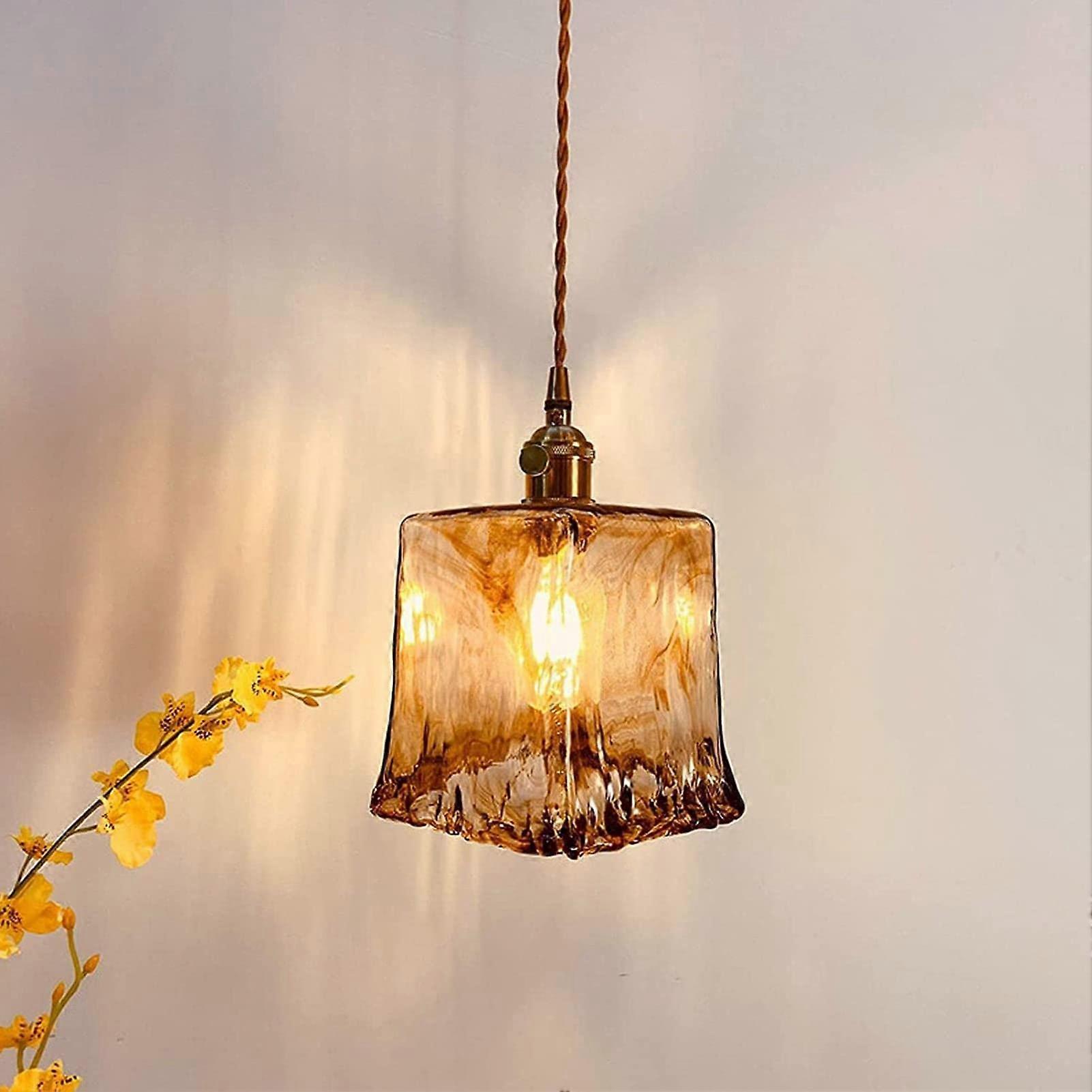 Chandelier Brass Retro Creative Pendant Lamp Handmade Caramel Glass Shade Nordic Ceiling Hanging Light Droplight Model C