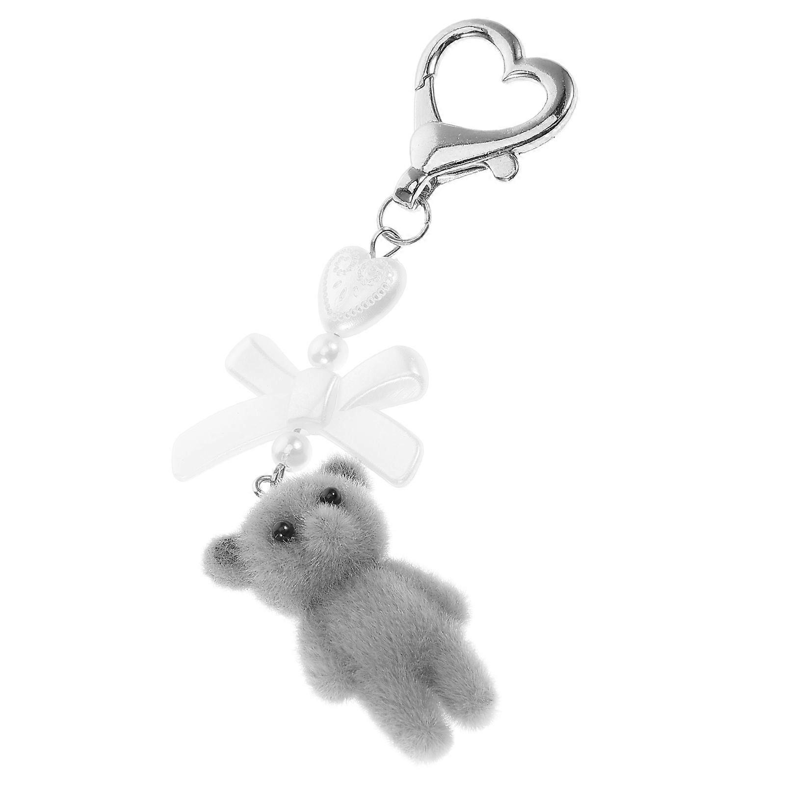 Cute Bear Keychain Pendant Mini Bear Charm for Decor Grey Accessory