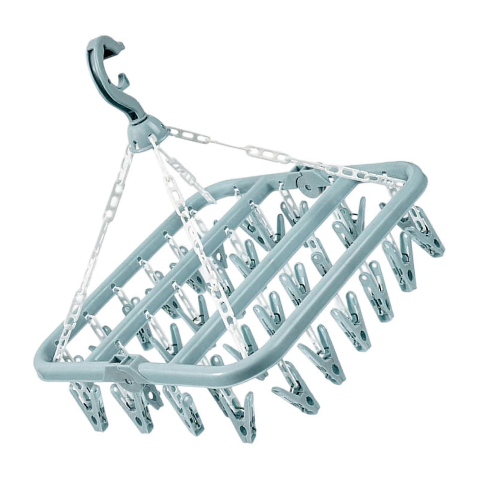 Clothes Drying Rack with 32 Heavy Duty Clips, Foldable Space Saving Hanger for Large Laundry Loads, Blue