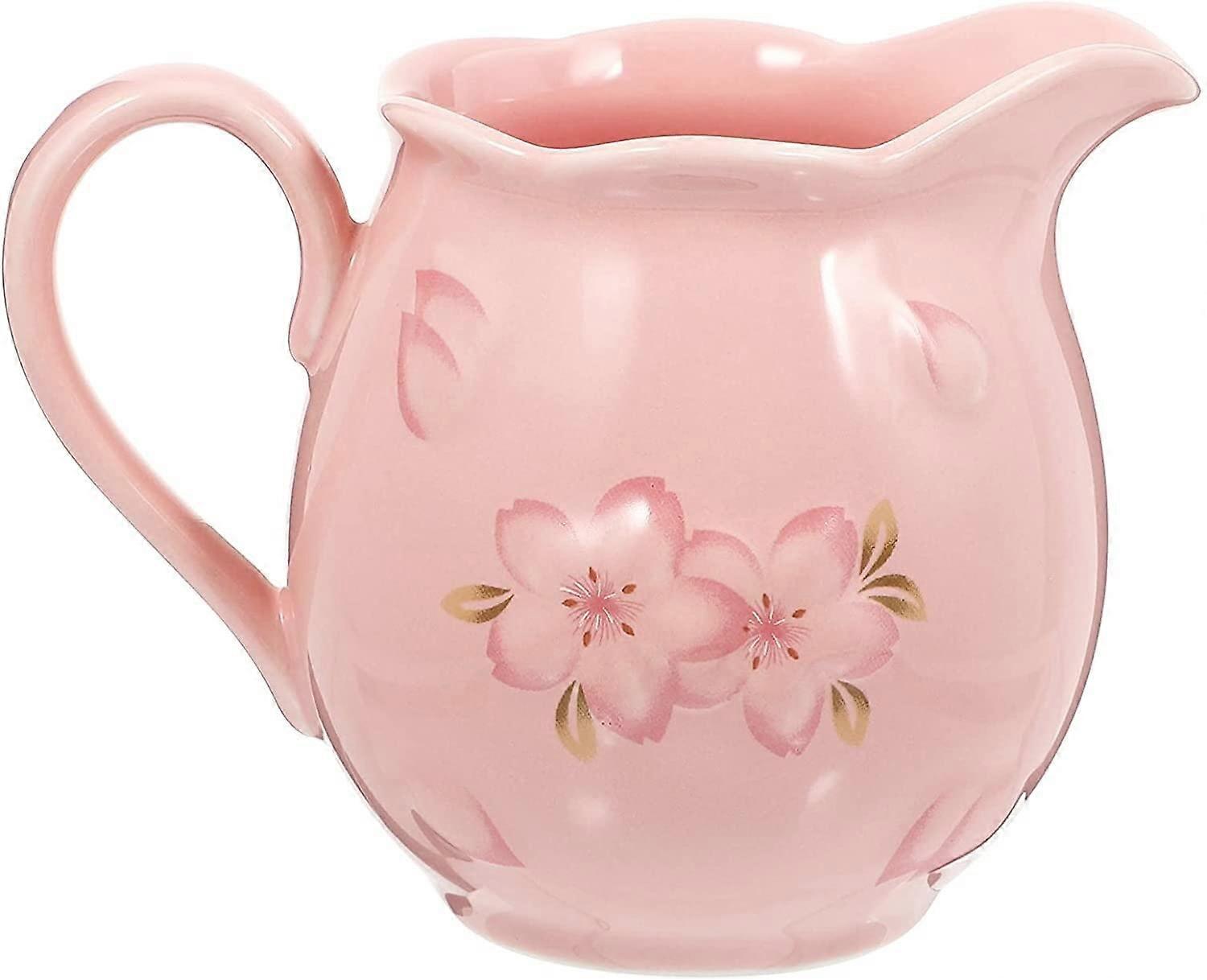 Pink Ceramic Milk Jug with Handle, ChipResistant Creamer Pitcher for Coffee and Sauce