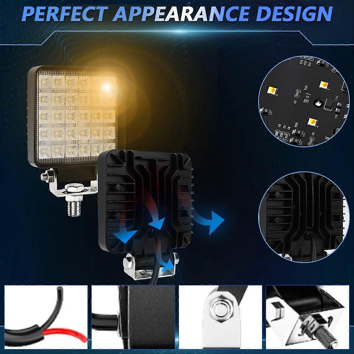 4 Inch Square LED Work Light, 2PCS 90W Flood Lamp