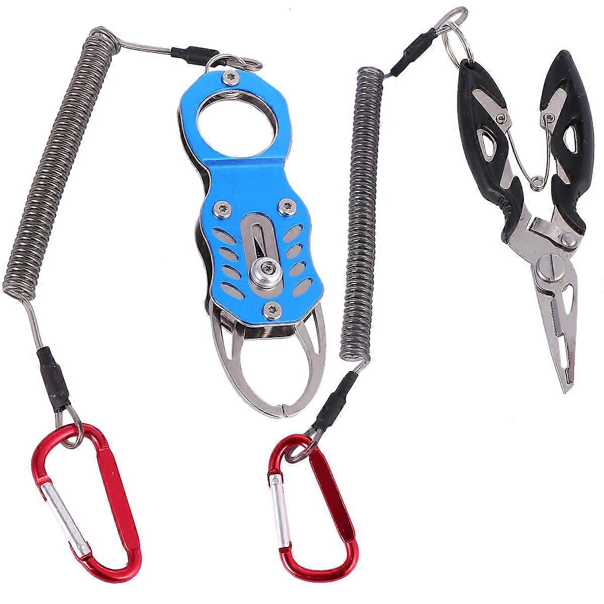 Fish Controller Stainless Steel Fish Clamp for Fishing Use 2Sets Blue