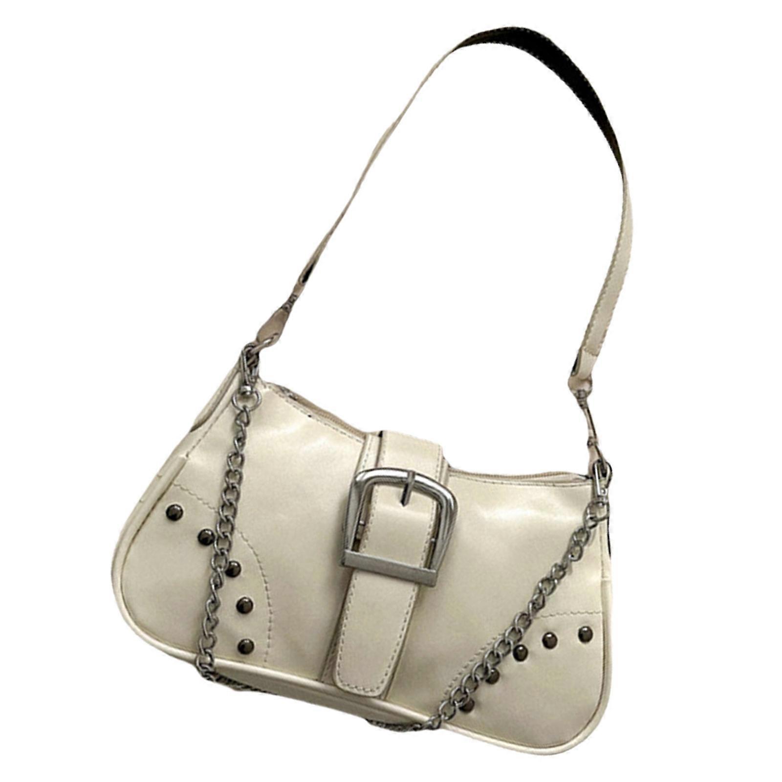 Casual Yet Sophisticated Lady's Underarm Bag Shoulder Purse Solid Colored With Ample Space And Chain Embellishment  White