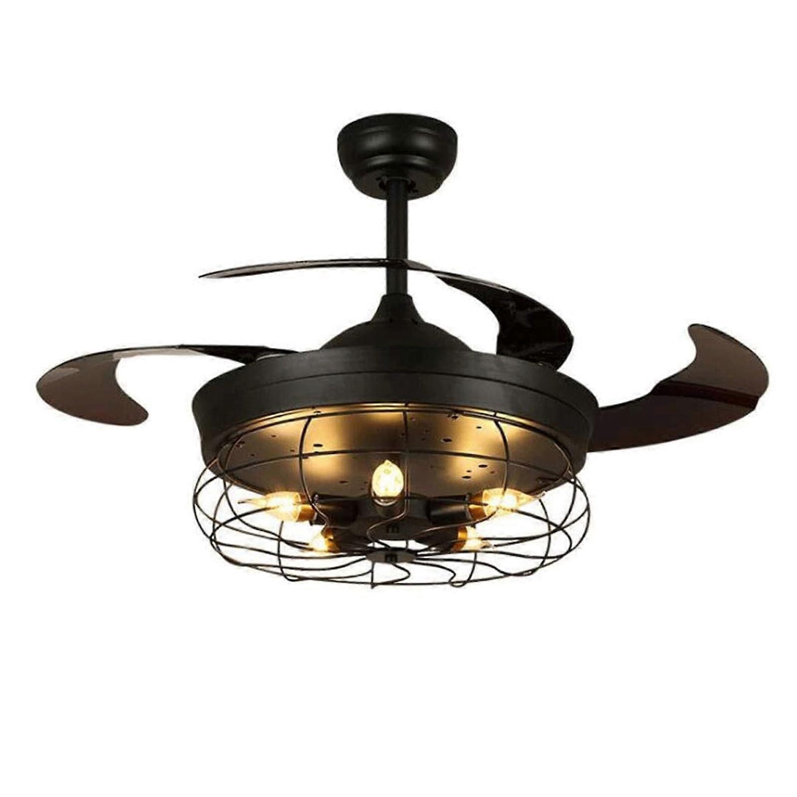 Ceiling Fan Lamp With LED Lights, Retractable Blades, Remote Control, E27 Bulb Base, Modern Home Decoration