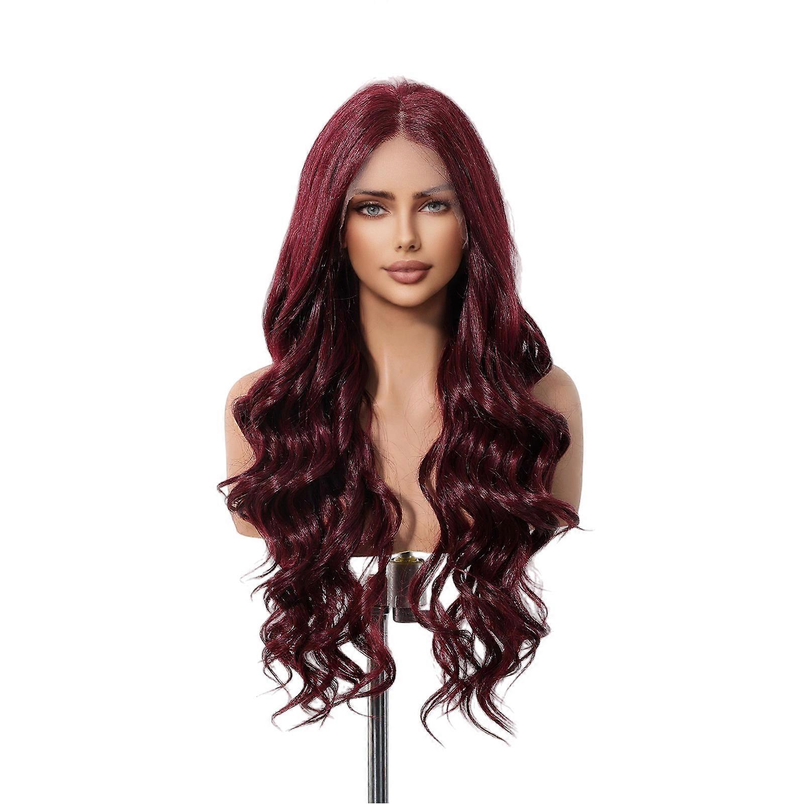 Burgundy Red 13x6 Free Parting Natural Long Natural Wavy Wig for Office Ladies - Heat-Resistant Synthetic