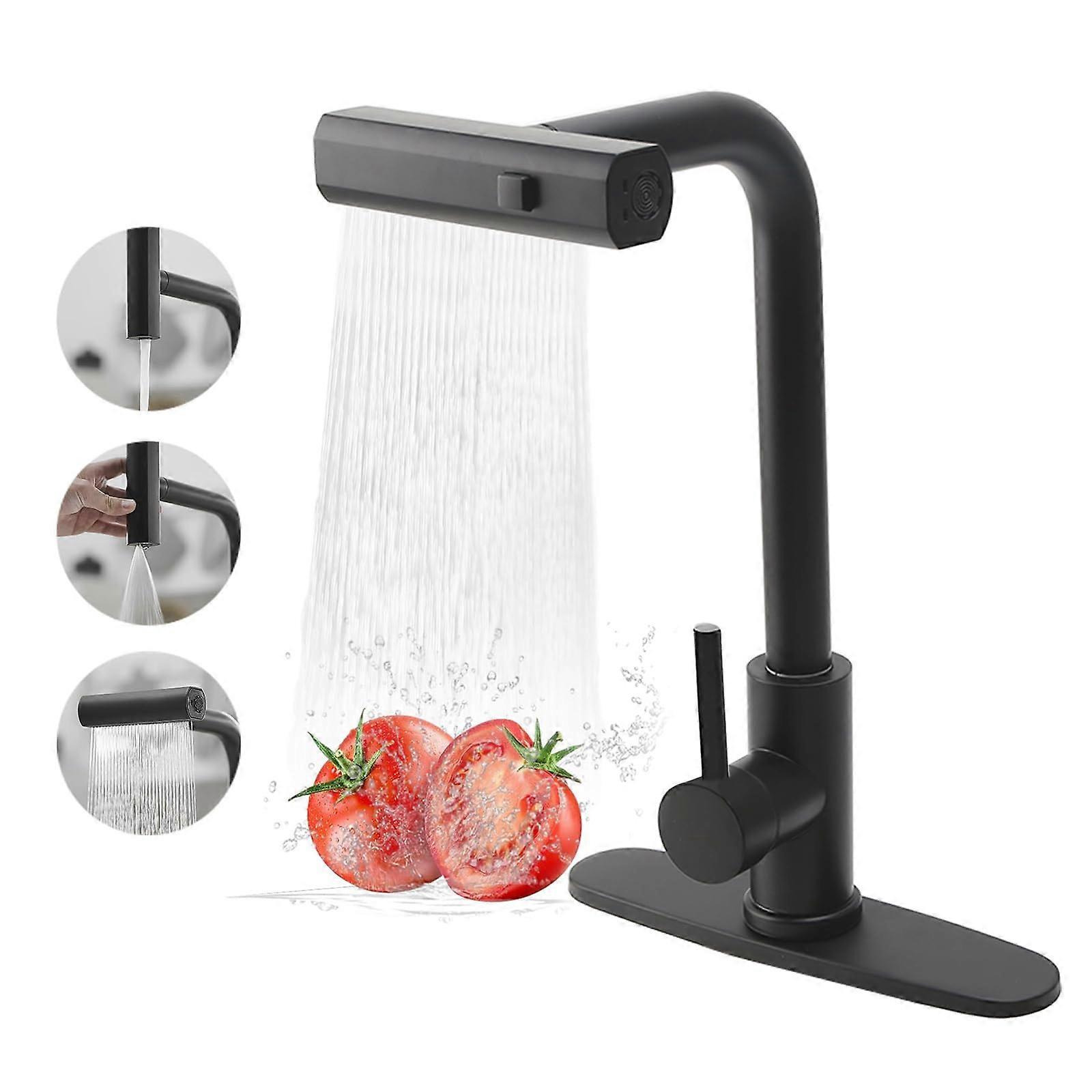 Black Kitchen Faucet with Pull Down Sprayer, 3 Modes, 360° Single Handle, Easy DIY Installation