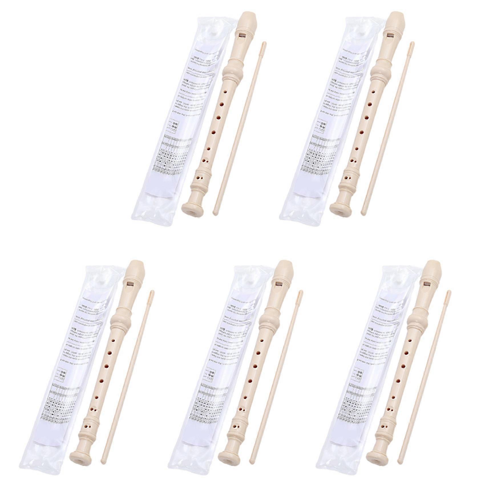 5X Beige-8 Holes Soprano Recorder with Cleaning Rod, German Style C Key Recorder for Kids Beginners Students