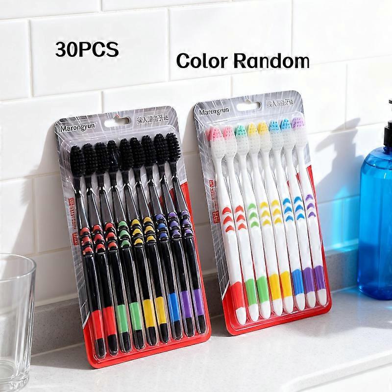 30-Pack, Random Colors, Small Moon-Shaped Toothbrushes, Soft Bristles, Bamboo Charcoal, Family Pack, Household Use, Suitable for Guests, Uni