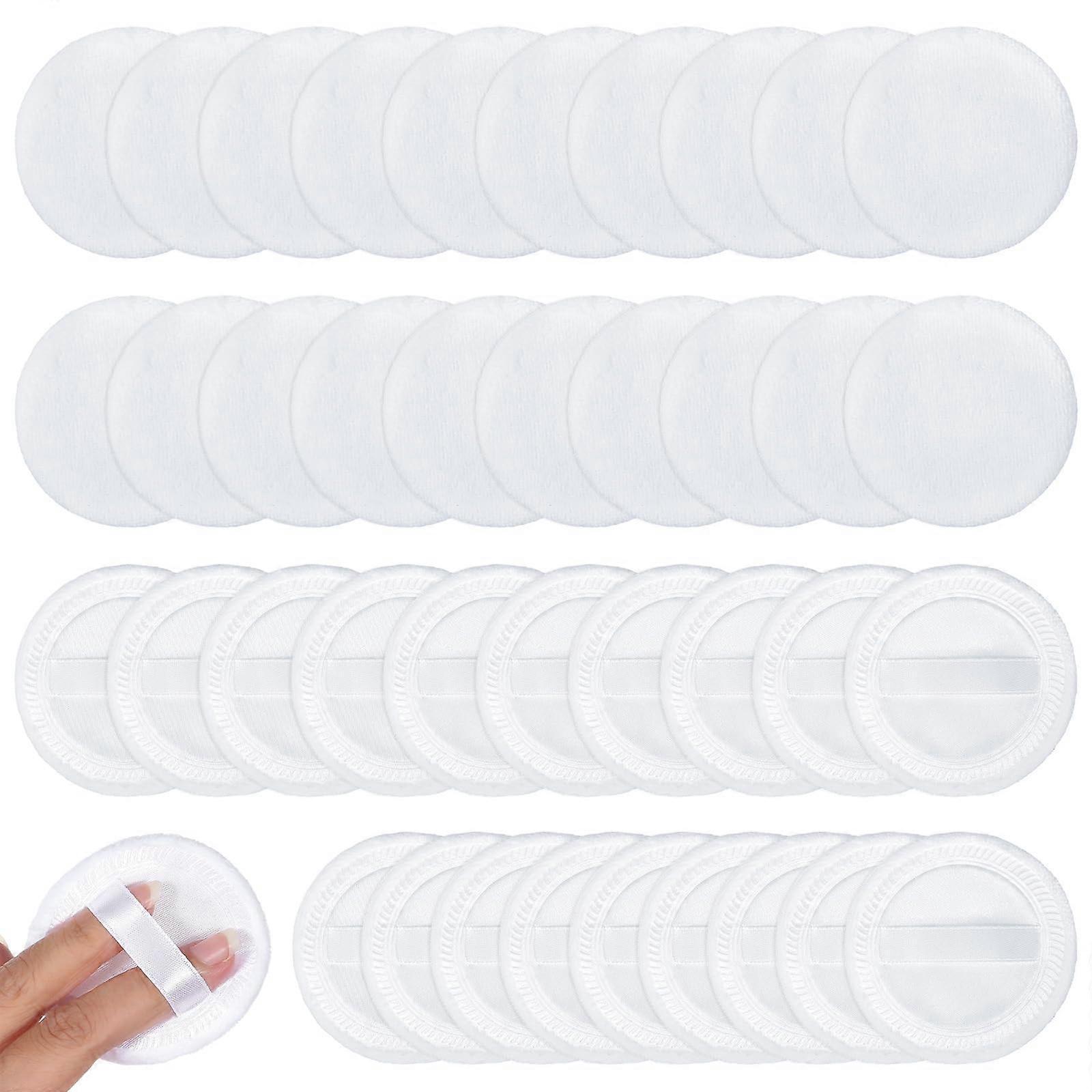 40PCS Makeup Powder Puffs Soft Cotton Washable Reusable Round Puff with Ribbon for Foundation