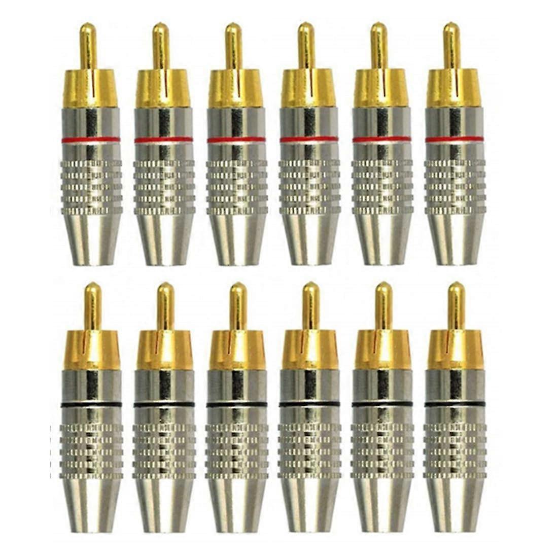 10Pcs Gold Plated Solderless RCA Male Connector Audio Video Cable Adapter with Color Coded Bands