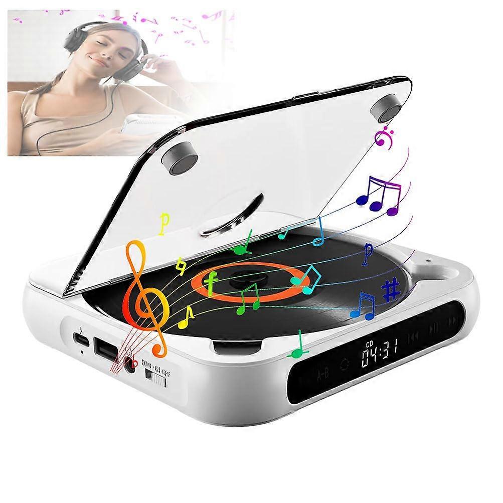 Portable CD Player Bluetooth Speaker, Touch Control Music Player, Earphones Included, White 2000mAh Rechargeable Battery
