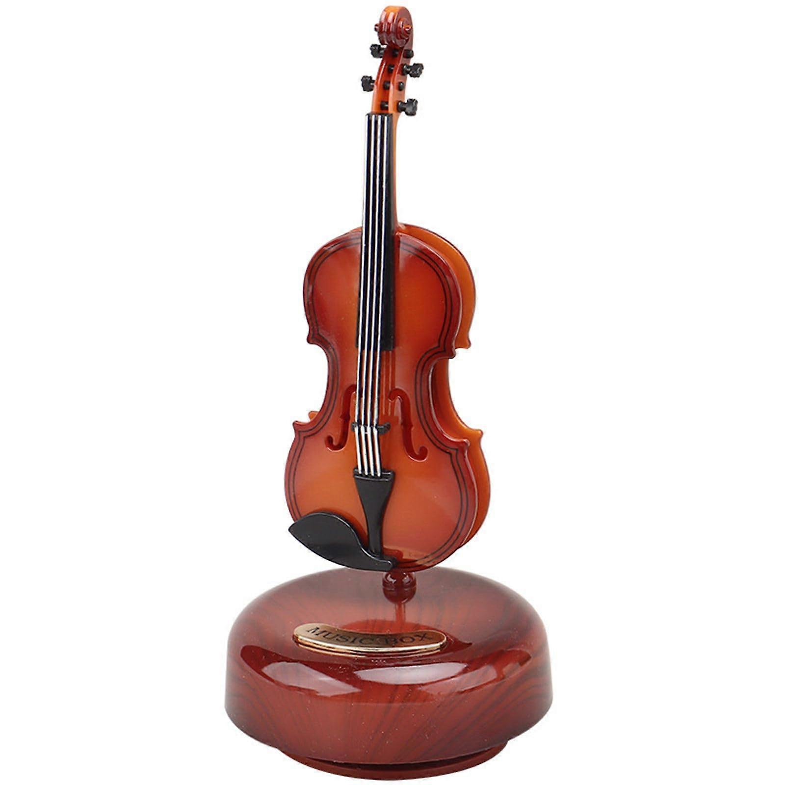 Music Box Violin Wind Up with Rotating Base Elegant Mini Instrument Desktop Ornament Gift