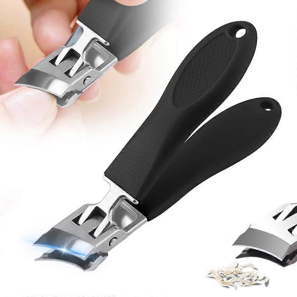 Wide Jaw Nail Clippers for Thick and Ingrown Toenails, AntiSplash Long Handle Slanted Blade, Black 1PC