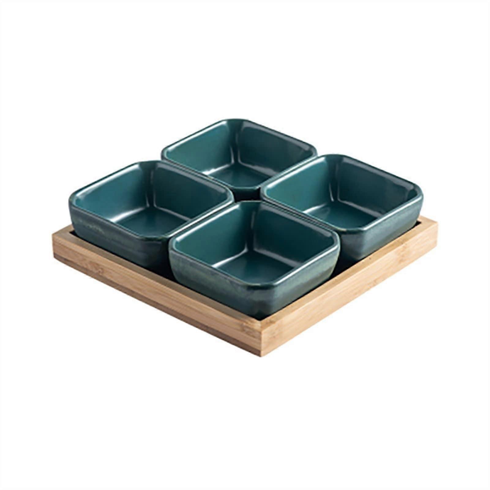 Ceramic Divided Plate with Dipping Sauce Bowl for Appetizers, Breakage Resistant Serveware