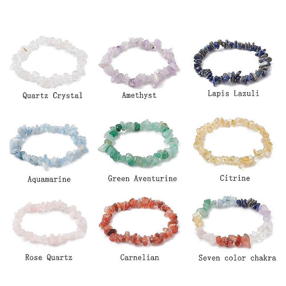 9pcs 9 styles Natural Mixed Gemstone Chips Stretch Bracelets set Theme Stackable Bracelets Inner Diameter: 2~2-1/8 inch(5.2~5.5cm) 1pc/style