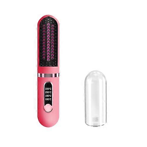 Cordless Hair Straightener Brush with Ionic Technology, USB Rechargeable, 4 Heat Settings, Red