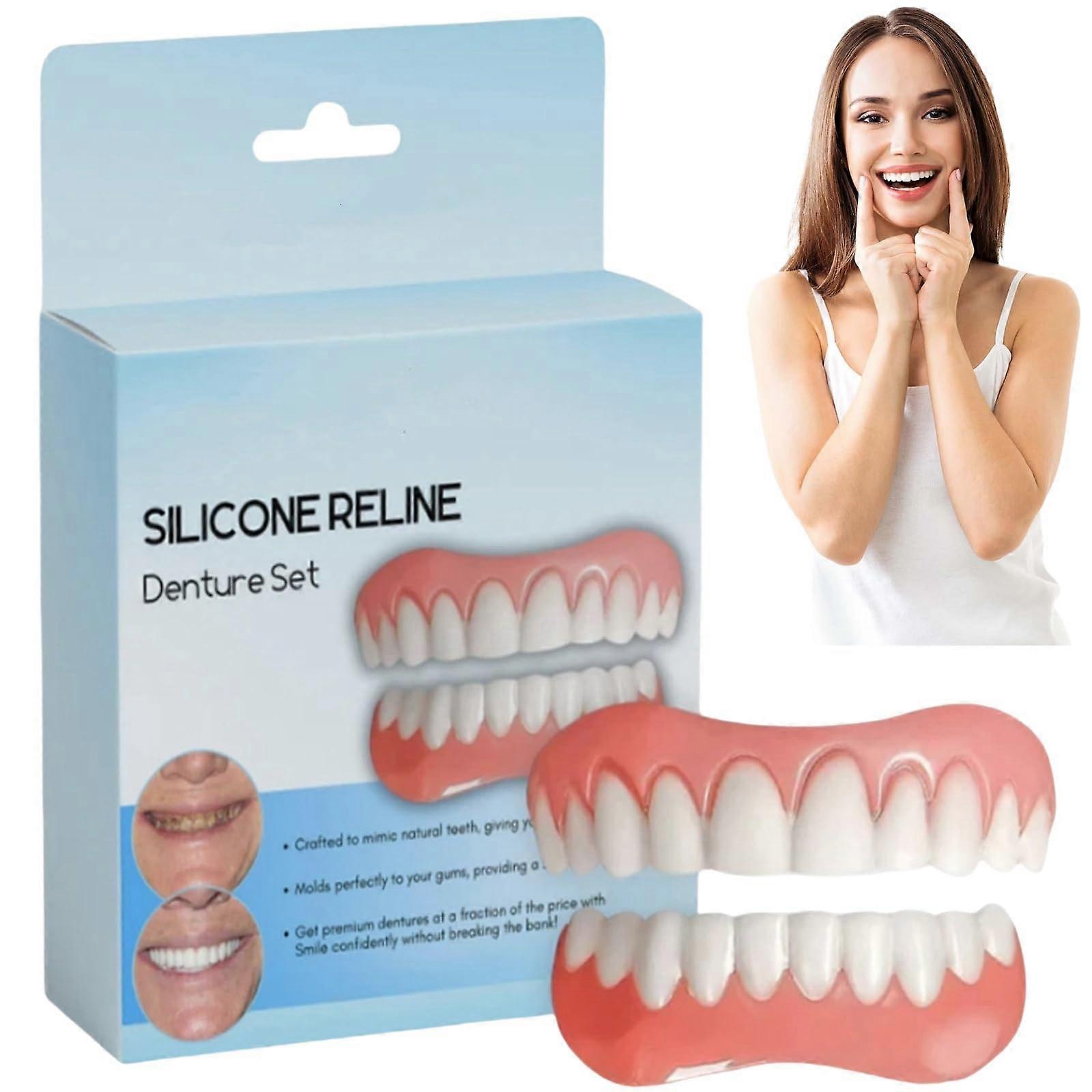 Denture Reline Kit Soft Silicone Comfort for Upper and Lower Dentures False Teeth Set Adults