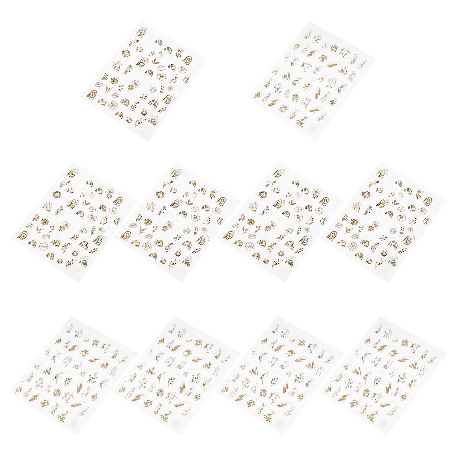 Decorative Nail Decals Flower Patterns for Decor 10 Sheets Yellow PVC