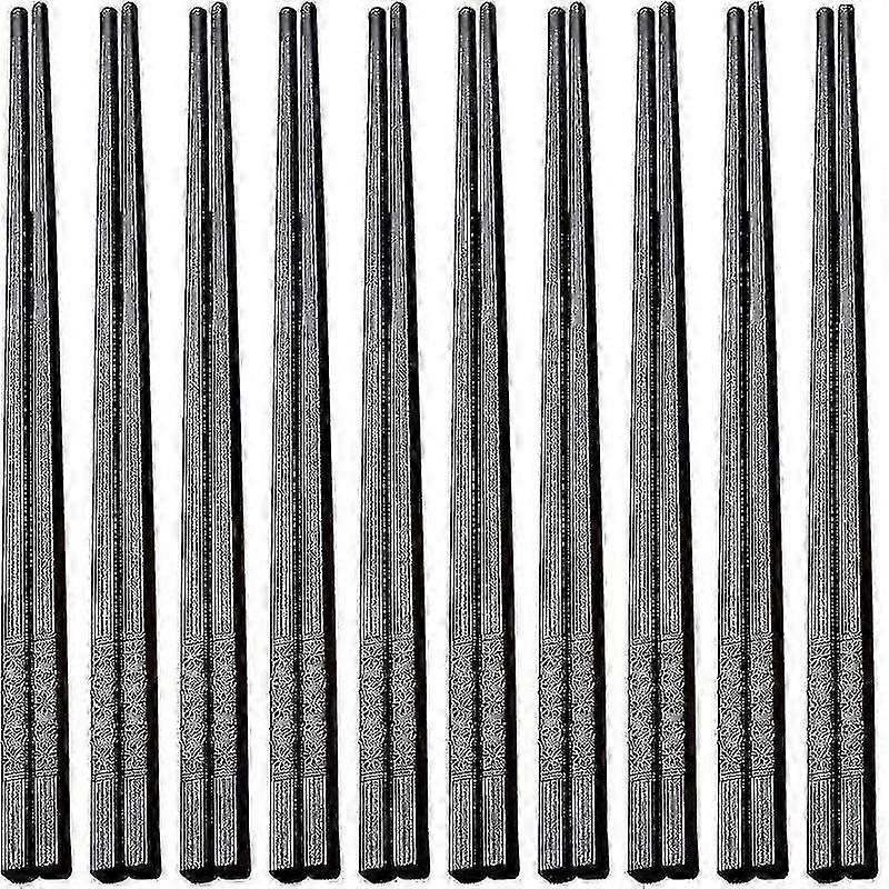 10pairs Alloy Chopsticks Set Black Pattern