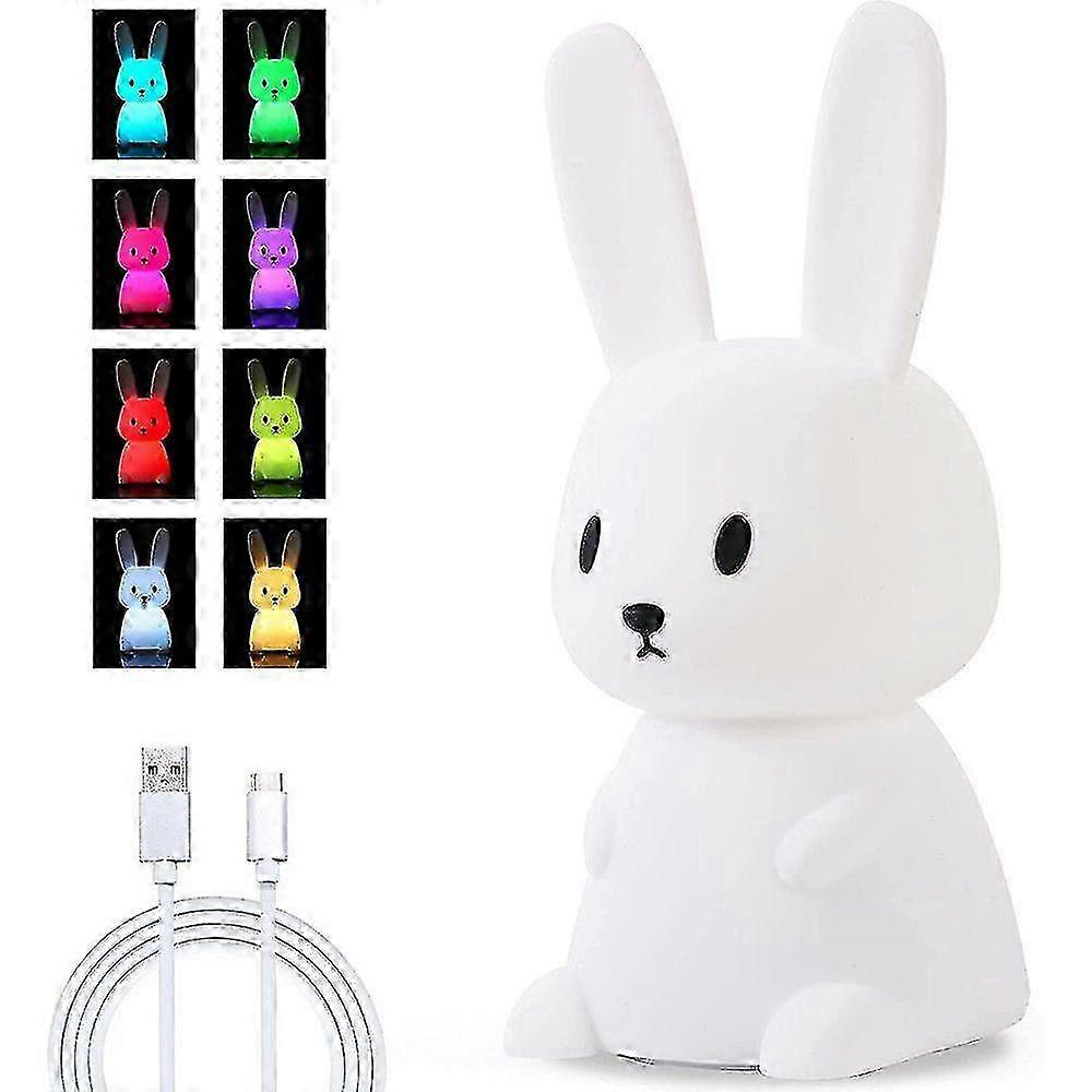 Bunny Silicone Night Light Children Usb Charging Bedside Lamp With 7 Light Changes & Tap Control & Timing Function