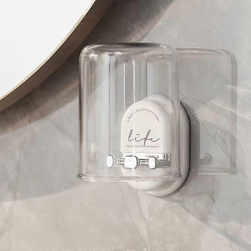 Wall Mounted Toothbrush Holder with Dustproof Inverted Cup, No Drill Easy Install, Fast Drainage