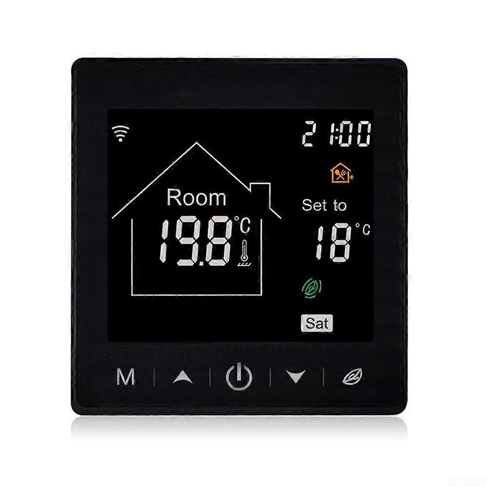 WiFi Floor Heating Thermostat with Smart App Control, Voice Command, Weekly Schedule, External Sensor, Black