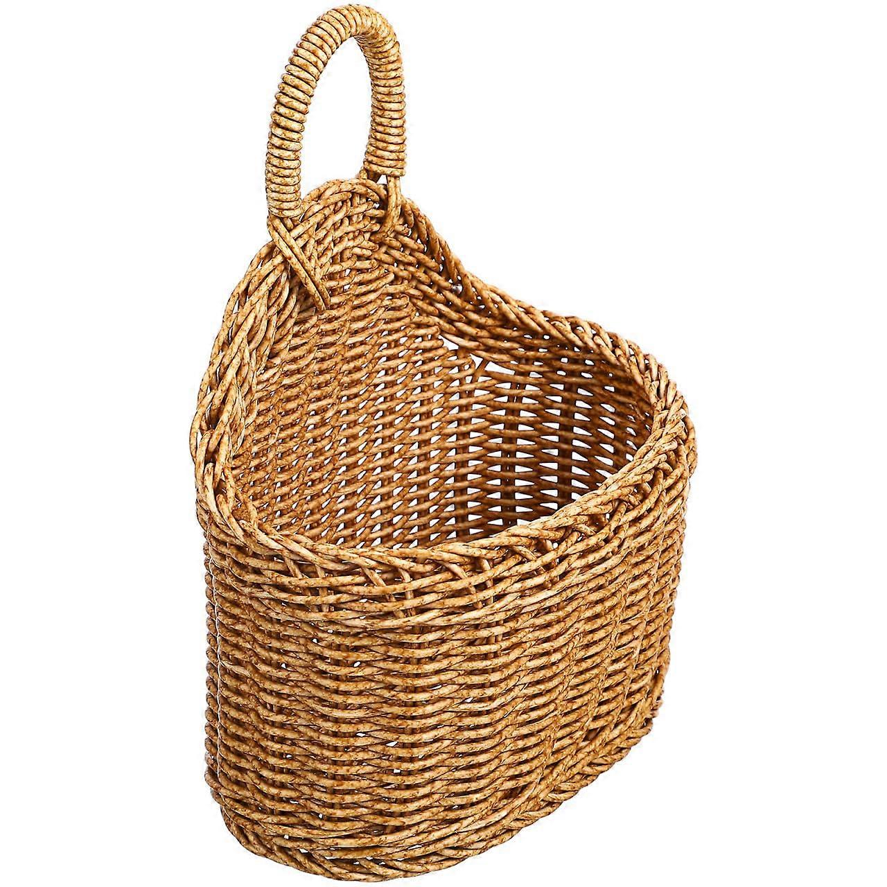 Hanging Storage Basket for Garlic and Ginger, Rustic Plastic Rattan Wall Mounted Kitchen Organizer