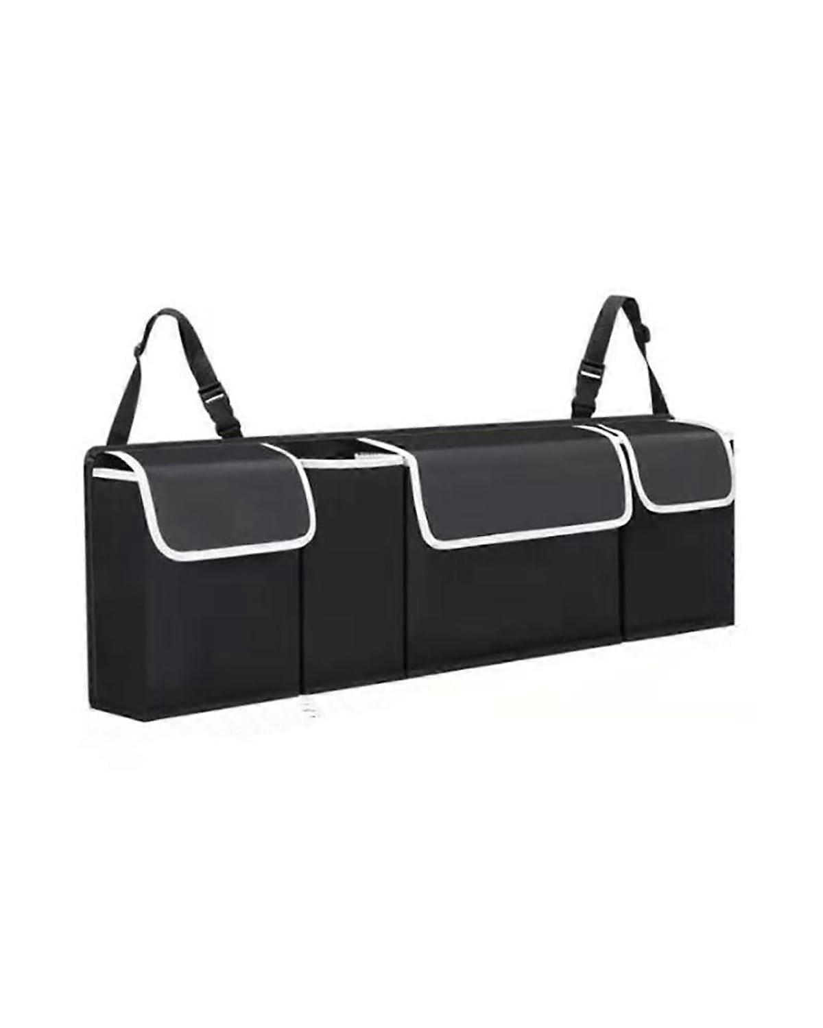 Car Trunk Organizer with Adjustable Compartments, Foldable Oxford Back Seat Storage Bag, Black