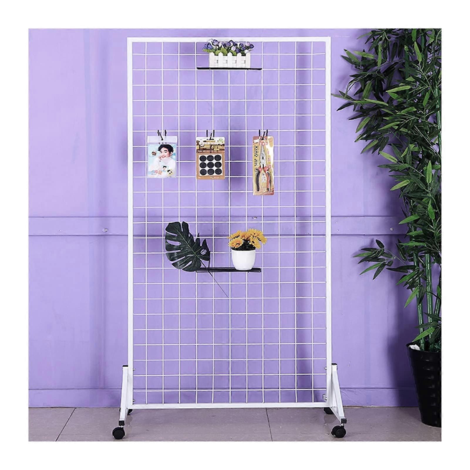 White Gridwall Display Panel with Wheels 80x100cm Floor Standing Wire Mesh Partition Screen