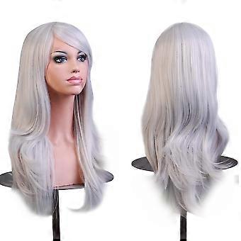 28 Inch Purple Cosplay Wig Long Wavy Curls with Bangs Heat Resistant Fiber Adjustable Cap