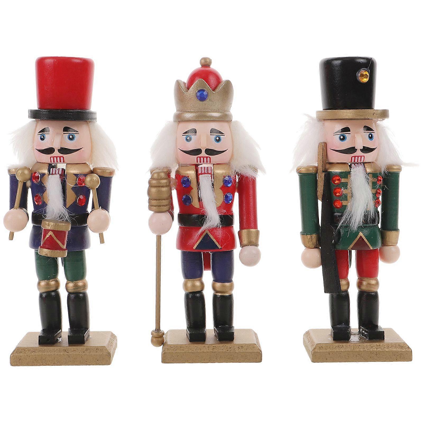 3pcs Nutcracker Puppet Ornaments Desktop Decoration Cartoons Walnuts Soldiers