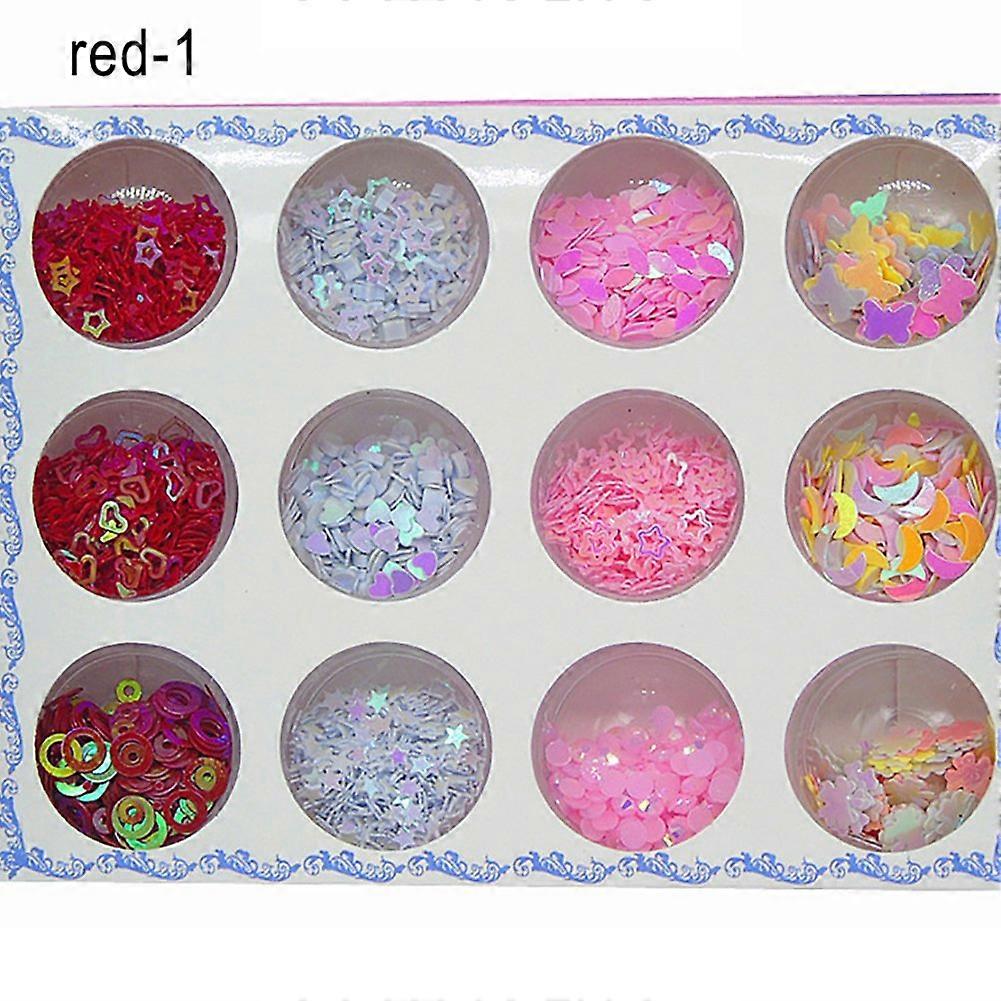 Nail Art Glitter Set 12 Jars Red Multiple Shape Sequins for Nails and Makeup Decoration