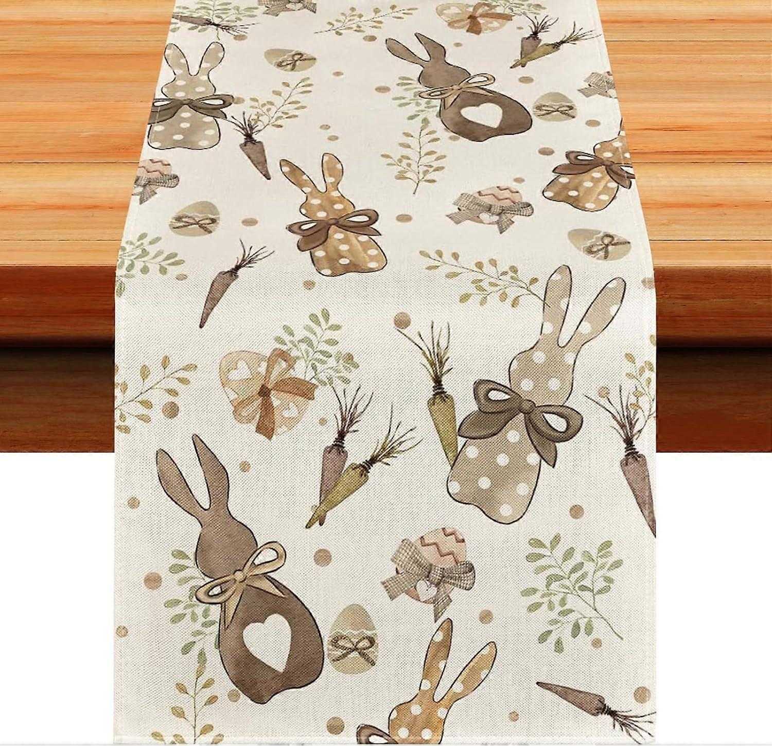 Easter Bunny Table Runner, Easter Bunny Tablecloth, 33 x 183cm Linen Easter Tablecloth, Spring Easter Tablecloth, for Spring Kitchen Table Decoration,