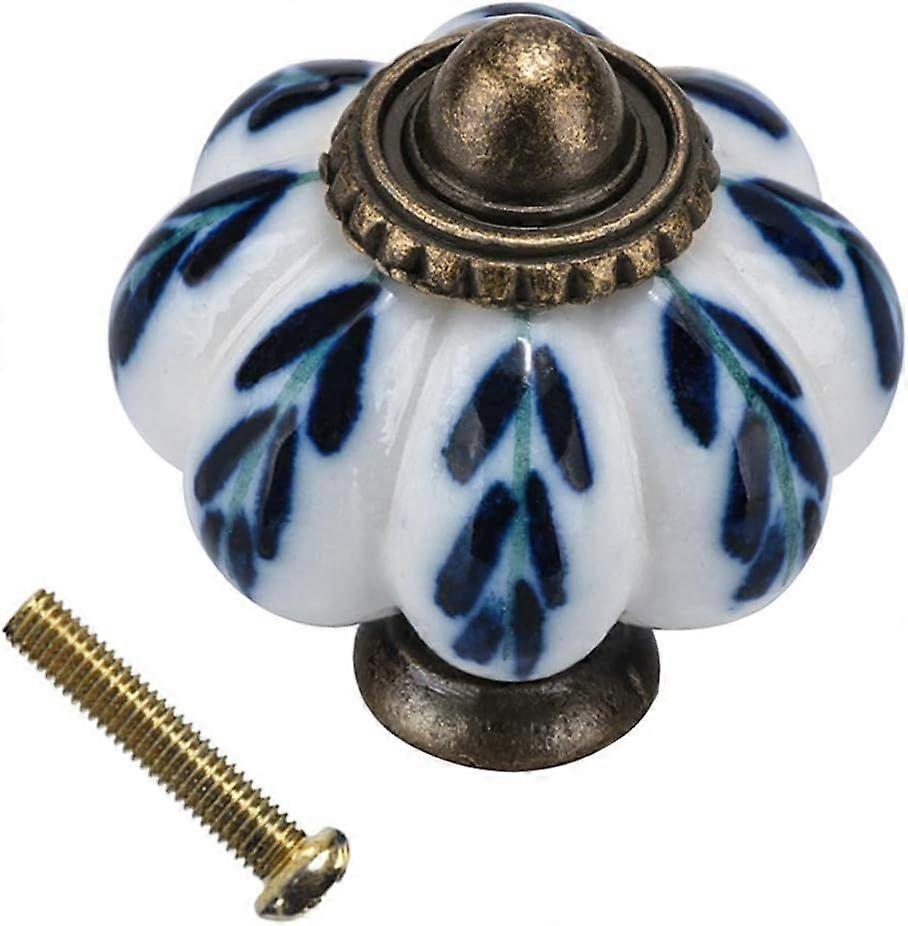 Ceramic Knobs,Kitchen Cabinet Knobs for Dresser Drawers Pulls and Knobs Pumpkin - 10 Pack (Blue and White)