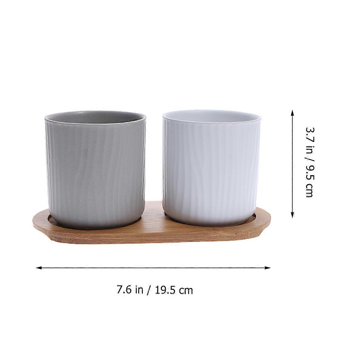 Bathroom Tumbler Cup Ceramic Teeth Brush Holder Set 2Pcs Set