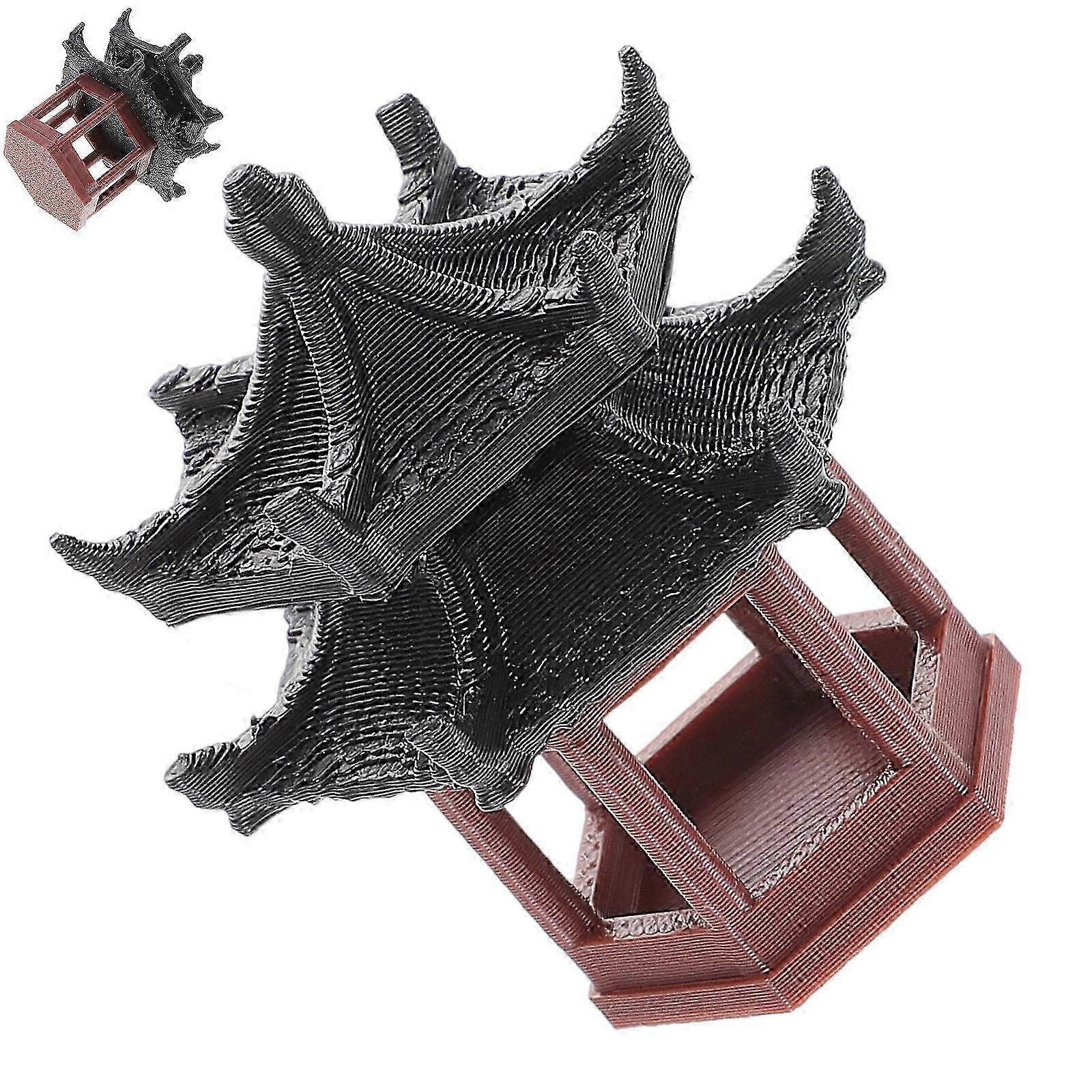 Hexagonal Mini Pavilion Chinese Temple Statue for Decor Brown Plastic