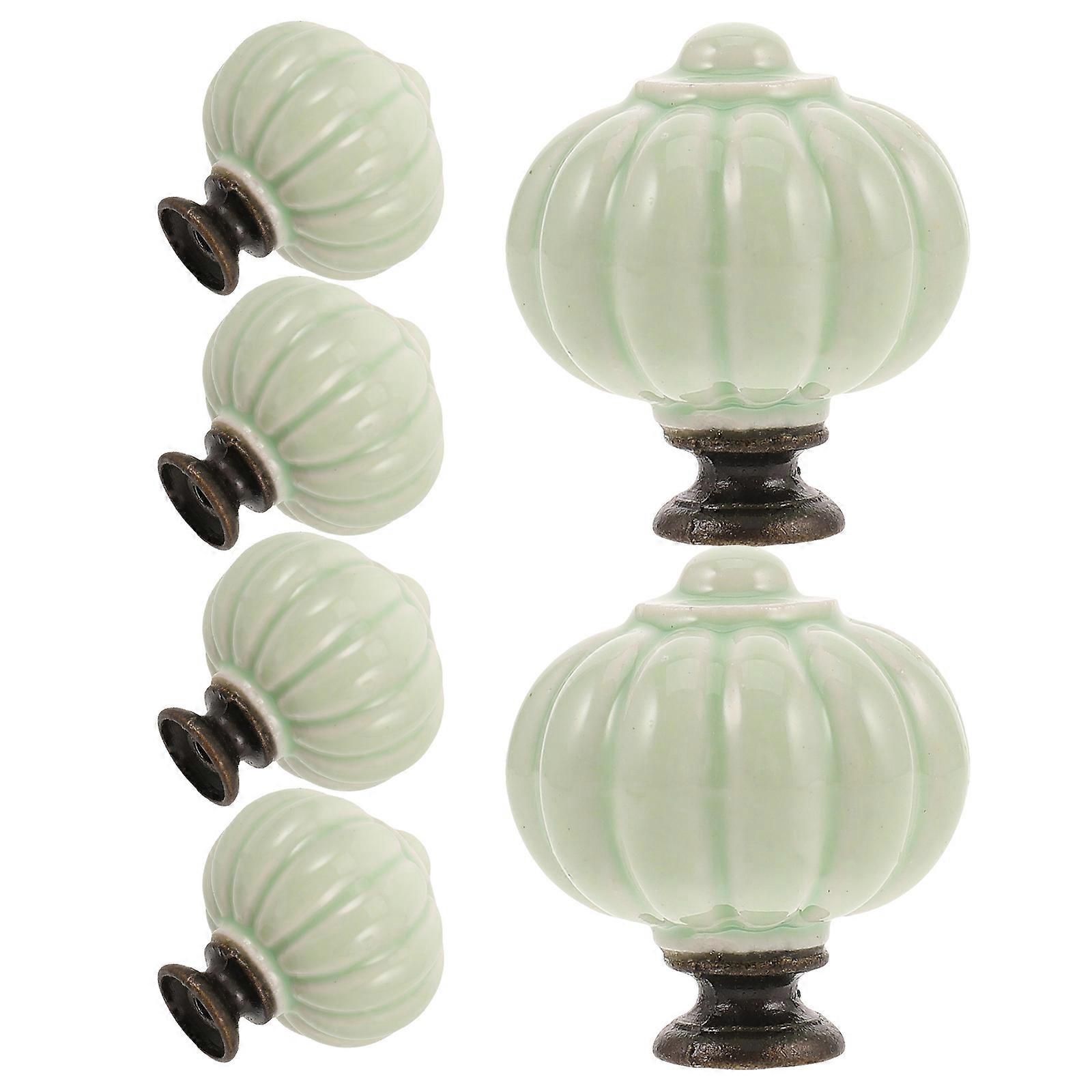 Pumpkin Ceramic Knobs Green Cabinet Knobs for Kitchen Cabinets 6Pcs