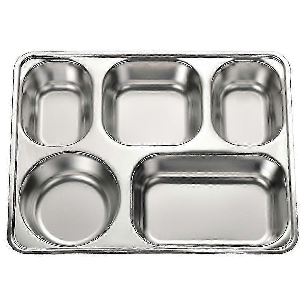 1pc Stainless Steel Divided Plate Rectangular 5 Sections Food Serving Tray