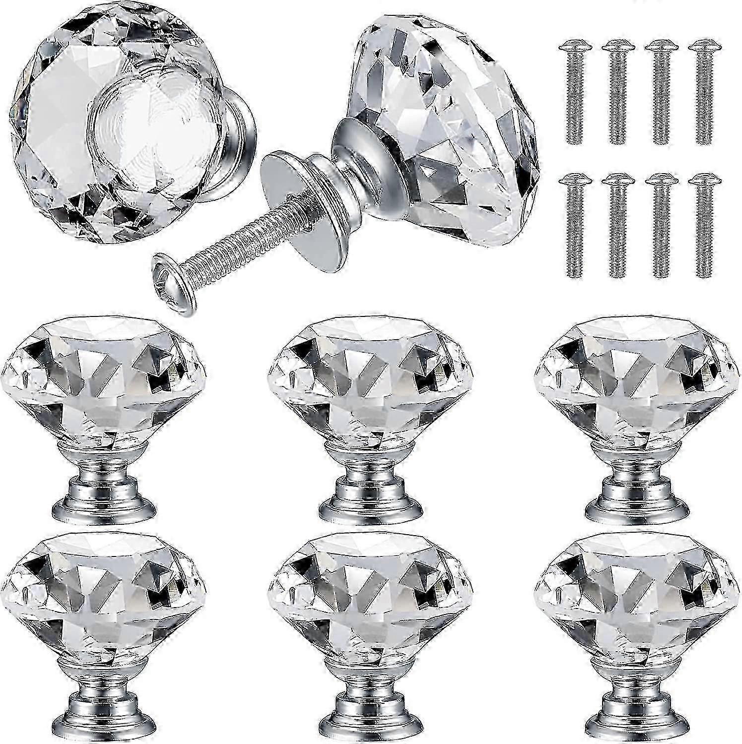 8 Pcs Crystal Cabinet Knobs, Diamond Handle Pulls, Sparkling Kitchen Drawer Pulls, 30mm Hole Distance