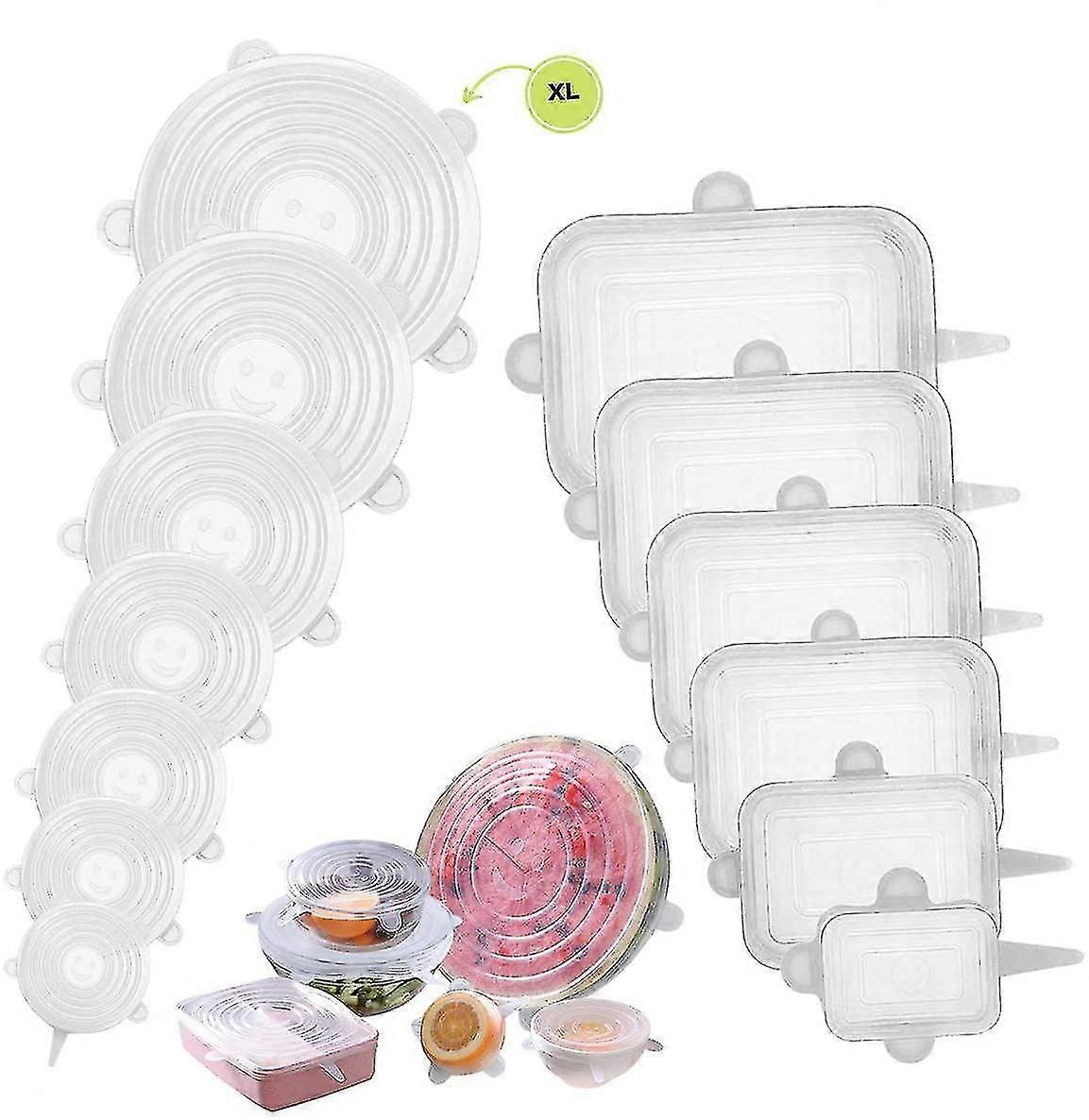 13 Pcs Silicone Stretch Lids, 6 Rectangular & 7 Round