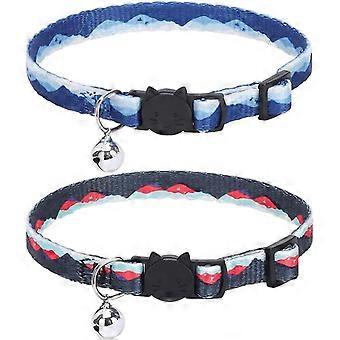 UBIUO Breakaway Cat Collar with Bell 2 Pack, Soft and Adjustable Kitten Collar with Artistic Landscape Pattern, Adorable Accessories for Kitties
