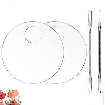 2PCS Round Acrylic Makeup Palette Set with Spatula, Hygienic Mixing Tray for Custom Color Creation