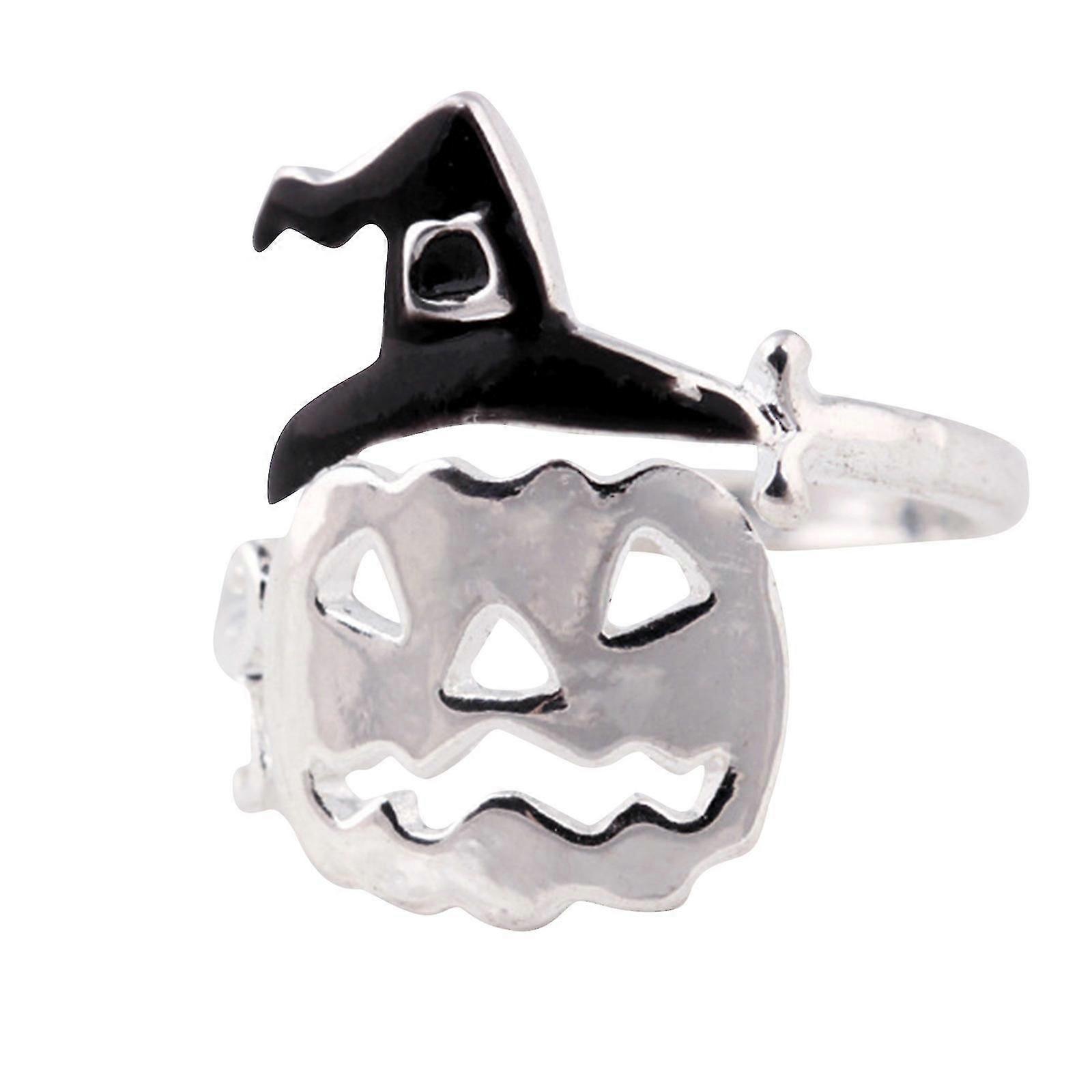 Helloween Pumpkin Witch Hat Open Ring Personality Drop Oil Ring Adjustable Size
