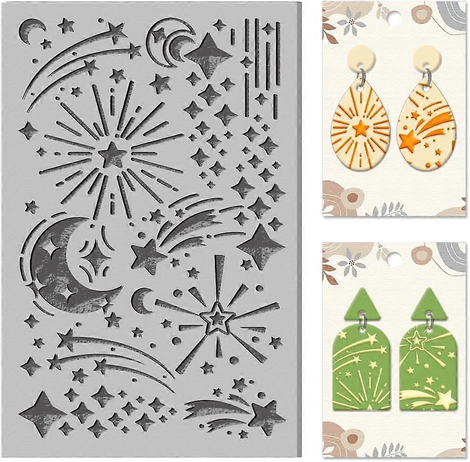 Creative Stars Polymer Clay Texture Sheets Flash Moon Stamp Sheets Clay Texture Mat Rubber Modeling Pattern Pad Texture