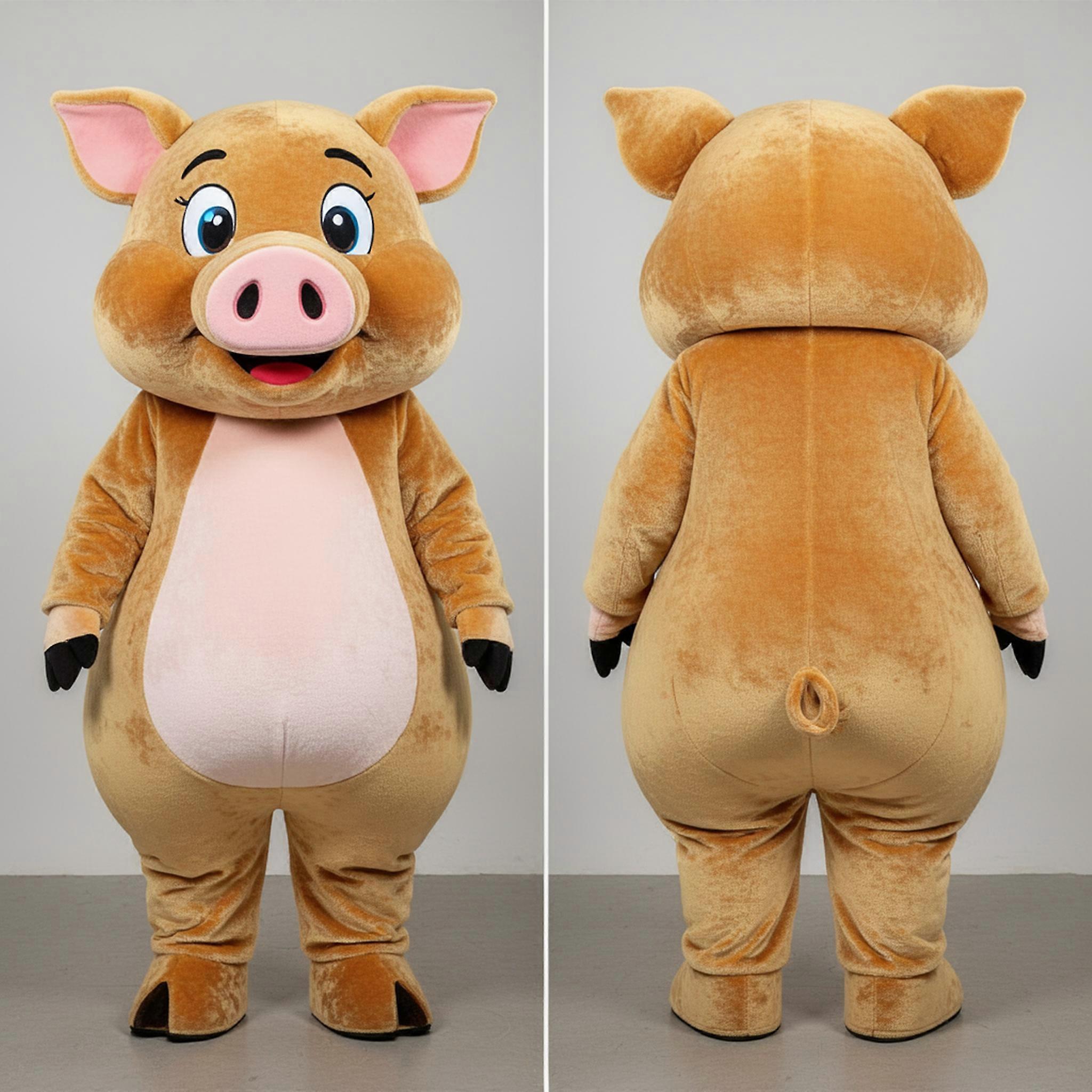 MASTICOT Gold Colored Cheerful Sow Mascot